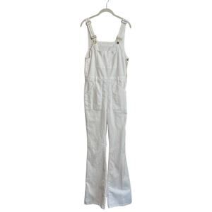 FRAME Denim Womens Overalls M White Flared Leg Adjustable Straps Utility Pockets